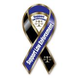 Support Law Enforcement Blue / Black 2-in-1 Mini Ribbon Magnet