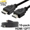 Pack of 10 Digital 1.4 HDMI 4K Cables PVC Black Cord Universal Wire by SatelliteSale 12 feet