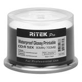 400 Pack Ritek Pro CD-R 52X 700MB 80Min Professional Grade Watershield Water Resistant Glossy White Inkjet Hub Printable Blank Recordable Disc