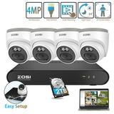 5MP PoE Security Cameras System ZOSI 8CH Security Camera System 2TB HDD 4pcs 4MP 2.5K HD Weatherproof Outdoor IP Cameras with Audio Smart AI Human Detection 100ft Night Vision