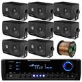 Pyle PT390BTU 300W Digital Home Theater Receiver w/ 8x 3 3Way Wall Mount Black Speakers + 50 ft Speaker Wire