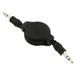 3 Feet Retractable Mini 3.5mm Plug Male to Male Stereo Auxiliary Aux Cord Cable For T-Mobile HTC HD2 (Black) - Black