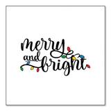 DistinctInk Custom Bumper Sticker - 3 x 3 Decorative Decal - White Background - Merry and Bright - Christmas Lights