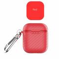 Carbon Fiber Shockproof Protective Case Cover Skin with Keychain Buckle for AirPods Case Color:Red