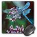 3dRose Blue Dragonfly A dragonfly with blue body and irrI wouldescent wings on pink flowers Mouse Pad 8 by 8 inches