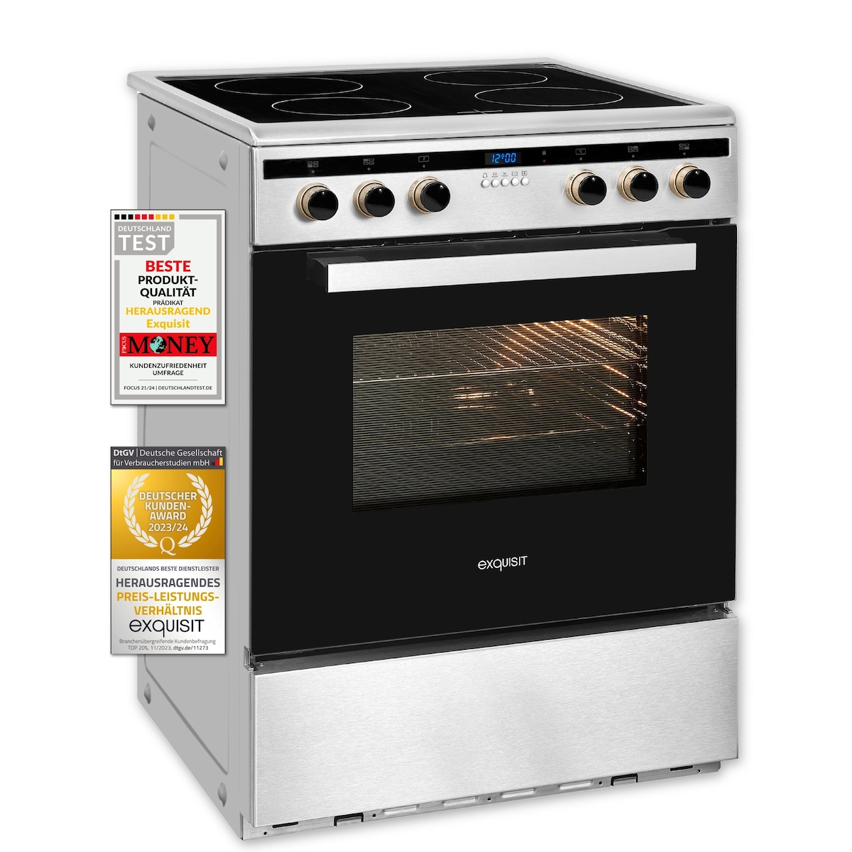 Exquisit Induktions-Standherd EHI 60-3.1 Inox | Energieeffizienzklasse A | 64,3 l Garraum | Glaskeramik Kochfeld | Induktions-Standherd 60 cm Image