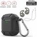 for AirPods Case Silicone Rugged Armor Protective Cover with Keychain Hooks Earbuds Wireless Charging Case Accessories Apple AirPods 1 & 2 Black MatteFront LED Visible (Black Matte)