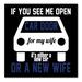 DistinctInk Custom Bumper Sticker - 4 x 4 Decorative Decal - Black Background - If Open Car Door New Car or New Wife