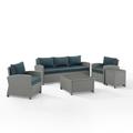 Crosley Furniture Bradenton 5Pc Outdoor Wicker Sofa Set in Navy & Gray