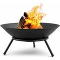 Fire Pit Outdoor Wood Burning 22.6in Cast Iron Firebowl Fireplace Heater Log Charcoal Burner Extra Deep Large Round Camping Outside Patio Backyard Deck Heavy Duty Metal Grate Black