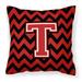 Caroline s Treasures Letter T Chevron Black and Red Fabric Decorative Pillow