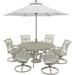 Hanover Traditions 7-Piece Outdoor Patio Dining Set 6 Cushioned Swivel Chairs 60 Cast Aluminum Table Umbrella All-Weather