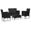 Anself 4 Piece Patio Lounge Set Cushined 2-Seater Sofa with 2 Armchair and Coffee Table Conversation Set Poly Rattan Outdoor Sectional Sofa Set for Garden Balcony Lawn Yard Deck