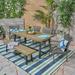 Tara Outdoor 6 Piece Dining Set with Wicker Chairs and Bench Sandlblast Grey Black Gray