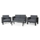Lithonia Acacia Wood 4-Piece Outdoor Chat Set with Cushions Dark Gray
