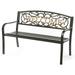 Steel Outdoor Patio Garden Park Seating Bench with Cast Iron Welcome Backrest Front Porch Yard Bench Lawn Decor