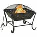 Anself Garden Fire Pit with Poker and Mesh Cover Steel Wood Burning Firepit Log Grate Black for Outdoor BBQ Camping Backyard Poolside Park 24.4 x 24.4 x 22.2 Inches (L x W x H)