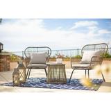 3PCS Outdoor Patio Bistro Wicker Chat 2 Chairs and Side Table with Cushion Seat