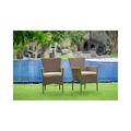 East West Furniture Bork Metal & Wicker Patio Dining Chairs in Brown (Set of 2)