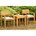 Teak Dining Set: 2 Seater 3 Pc: 23.5 Noida Square Side Table & 2 Montana Stacking Arm/Captain Chairs Outdoor Patio Grade-A Teak Wood WholesaleTeak #WMDSMTg