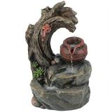 LuxenHome Resin Tree Stump and Rock Outdoor Fountain