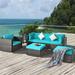 Gymax 6PCS Patio Conversation Set Rattan Sectional Furniture Set w/ Turquoise Cushions