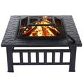 Outdoor 32 Fire Pit Square Metal BBQ Grill Stove Wood Burning Pit Bonfire Pit Patio Chimenea for Family Friend Kids Barbeque Party Camping Heating Picnic in Backyard Patio Garden-Black