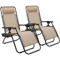 LACOO 2 Pieces Beige Patio Zero Gravity Chair Camp Reclining Lounge Chairs Outdoor Lounge Patio Chair with Adjustable Pillow