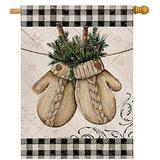 Hzppyz Winter Gloves Home Decorative House Flag Buffalo Plaid Check Farmhouse Garden Yard Outdoor Large Burlap Flag Sign Christmas Outside Decoration Xmas Seasonal Decor Double Sided Black White 28X40