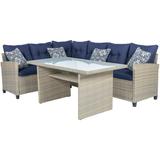 Amelia 3-Piece Outdoor Conversation Set with Deep Seating Sectional and Chow Table in Navy