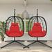 PAPROOS 2 Piece Egg Chair Hanging Egg Chair with Stand Outdoor Indoor Use Patio Wicker Swing Basket Chair for Kids Adults Holds 300lbs Modern Hammock Chairs for Porch Balcony Red