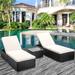3 Pieces Outdoor Patio PE Wicker Chaise Lounge Set Adjustable Reclining Lounge Chairs with Matching Table Outdoor Sun Lounger with Removable Cushions for Patio Poolside Backyard Porch Garden B23