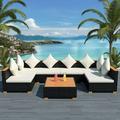 Andoer 7 Piece Garden Set with Cushions Poly Rattan Black