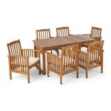 GDF Studio Cassia Outdoor Acacia Wood 7 Piece Expandable Dining Set with Cushion Brown and Cream