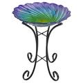 Northlight 18â€� Purple and Green Swirled Hand Painted Glass Outdoor Birdbath