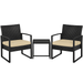 Alden Design 3-Piece Bistro Set with Rattan Chairs for Outdoor Patio and Balcony Beige Cushions