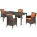 Contemporary Modern Urban Designer Outdoor Patio Balcony Garden Furniture Dining Chair and Table Set Rattan Wicker Brown Orange