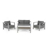 Rashad Outdoor 4 Seater Aluminum Chat Set With Coffee Table Gray and Beige
