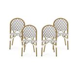 Brandon Outdoor French Bistro Chair Set of 4 Gray White Bamboo Finish