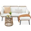 Best Choice Products Outdoor Rope Woven Sofa Patio Furniture L-Shaped Sectional Conversation Set w/ Table - White
