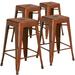 BizChair Commercial Grade 4 Pack 24 High Backless Distressed Orange Metal Indoor-Outdoor Counter Height Stool