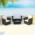 Anself 4 Piece Outdoor Conversation Set Cushioned 2-Seater Sofa with 2 Armchairs and Coffee Table Sectional Sofa Set Brown Poly Rattan Garden Patio Pool Backyard Balcony Lawn Furniture