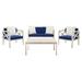 Safavieh Nunzio 4 Piece Patio Sofa Set in White and Navy