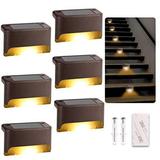 Solar Deck Lights Outdoor 6 Pack Led Solar Step Light Waterproof for Outdoor Deck Stairs Fence Yard Patio Path and Driveway (Warm White)