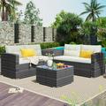 enyopro 4-piece Outdoor Sectional Set Patio Furniture Set with Storage Box Table and Cushions PE Rattan Sofa Wicker Conversation Set Garden Poolside Balcony Furniture Sets JA1138