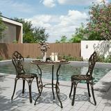BELLEZE 3 Piece Bronze Cast Bistro Outdoor Patio Set Rose Design Weather Resistant Round Table 2 Garden Furniture Chair
