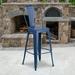 BizChair Commercial Grade 4 Pack 30 High Distressed Antique Blue Metal Indoor-Outdoor Barstool with Back