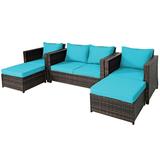 Patiojoy Outdoor Wicker Coversation Set with Removable Cushions Turquoise 5 Piece