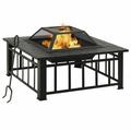 Dcenta Garden Fire Pit with Poker and Mesh Cover Steel Wood Burning Firepit Log Grate Black for Outdoor BBQ Camping Backyard Poolside Park 31.9 x 31.9 x 18.5 Inches (L x W x H)