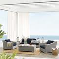 Modway Conway SunbrellaÂ® Outdoor Patio Wicker Rattan 4-Piece Furniture Set in Light Gray Navy